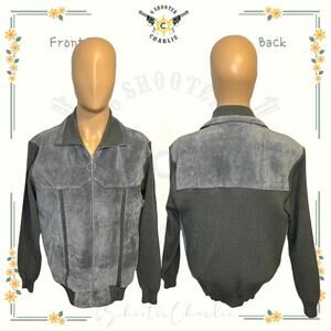 Vintage Womens Brewster Full Zip Leather Jacket Gray with Cable Knit Size XL